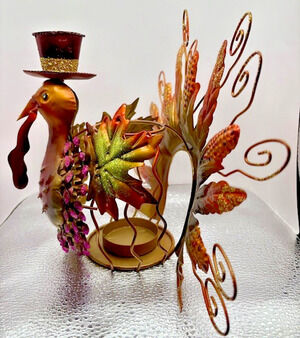 Vintage Turkey Candle Holder Fall Decor Rustic Glam 6x11